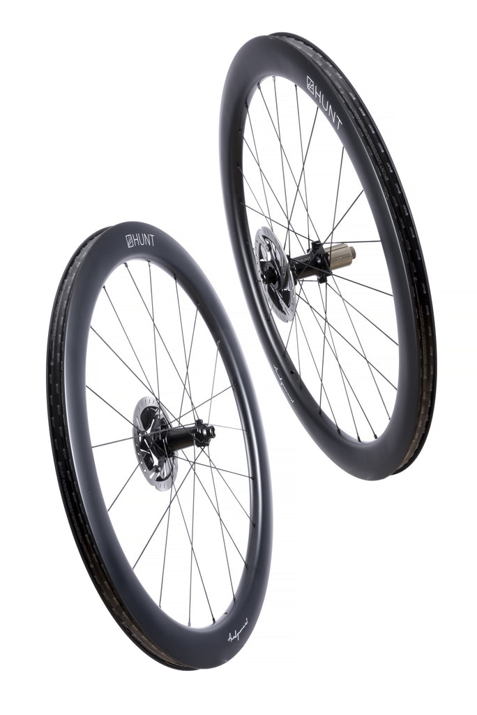 The HUNT 54 Aerodynamicist Carbon Disc Wheelset in the studio