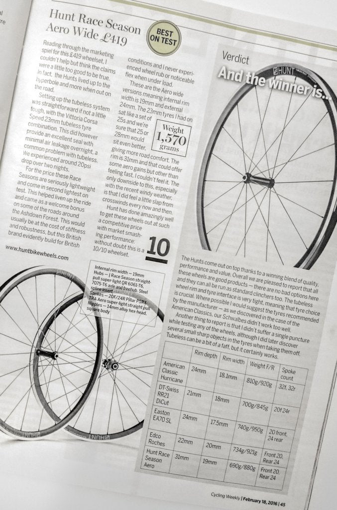 Cycling Weekly Best In Test 10/10 Tubeless Wheels Grouptest - HUNT Race Aero Wide Wheelset