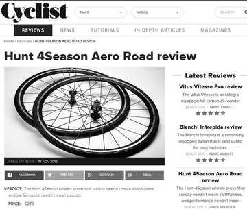 Cyclist Magazine Review - HUNT 4 Season Aero Wheelset