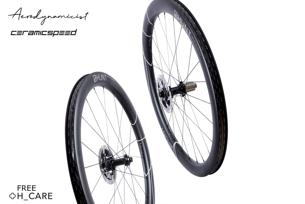 The HUNT 48 Limitless Aero Disc Wheelset alongside the features included with the wheels such as Aerodynamicist rim design, CeramicSpeed bearings, and H_Care Free Crash Replacement