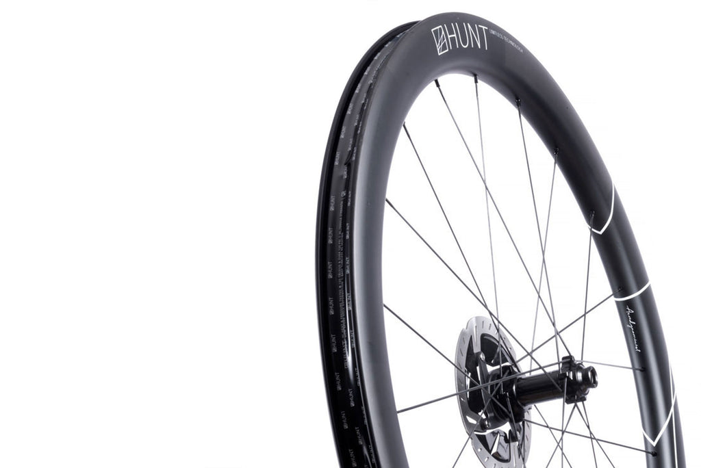 Up close image of the HUNT 48 Limitless Aero Disc front wheel
