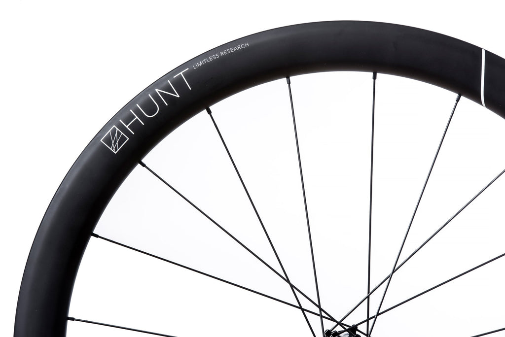 Detailed image of the spokes and nipples on the HUNT 48 Limitless Aero Disc Wheelset