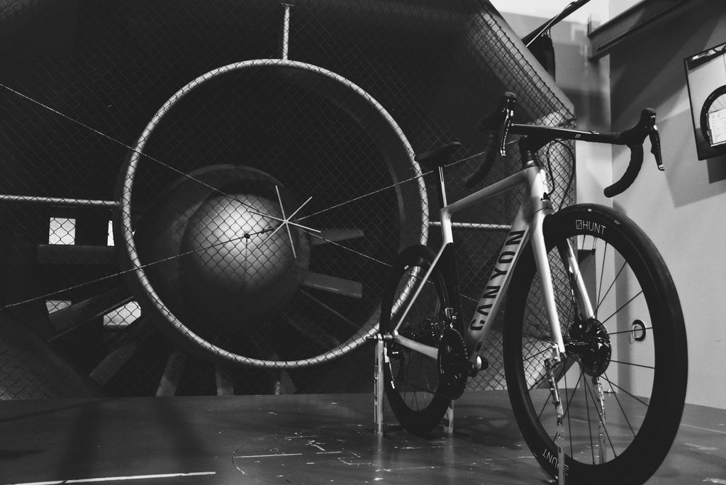 The HUNT 48 Limitless Aero Disc Wheelset being tested in the GST Wind Tunnel in Germany
